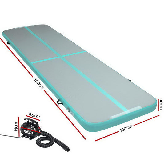Everfit GoFun 4X1M Inflatable Air Track Mat with Pump Tumbling Gymnastics Green