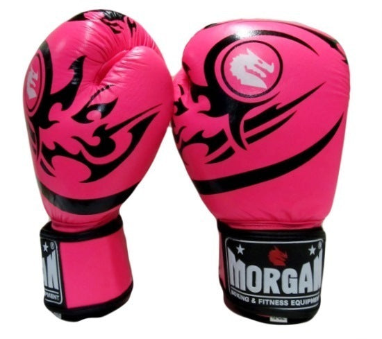 MORGAN Elite Boxing & Muay Thai Leather Gloves (8 -12 & 16Oz) - BLACK