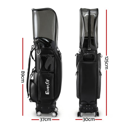 Everfit Golf Cart Bag Rolling Buggy Club Organiser Synthetic Leather Black