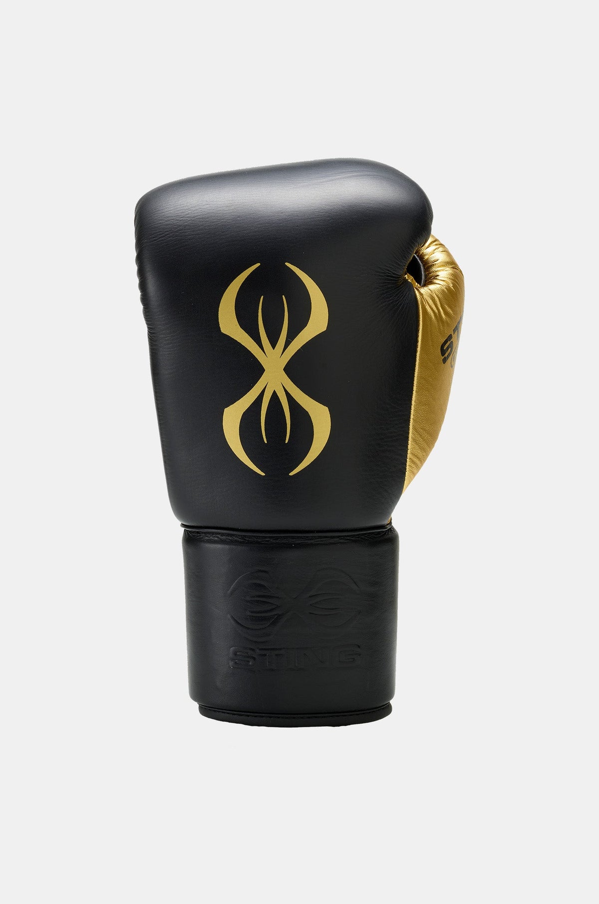 STING Evolution Lace Up Fight Gloves black and gold detail