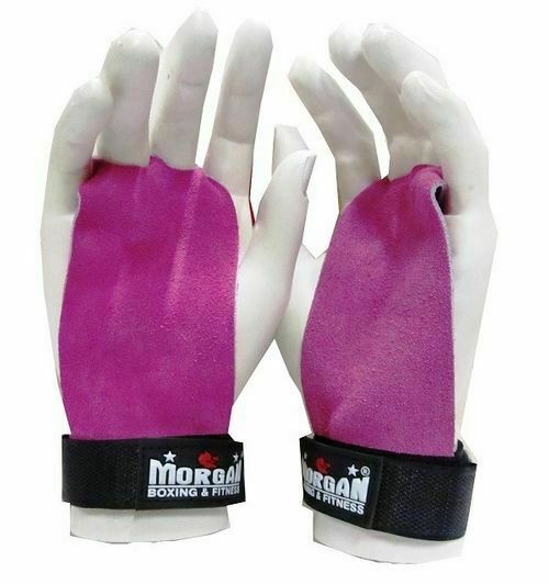 MORGAN Strength exercises Training Leather Palm Grips (Pair)[Pink Medium] - Fluro Pink
