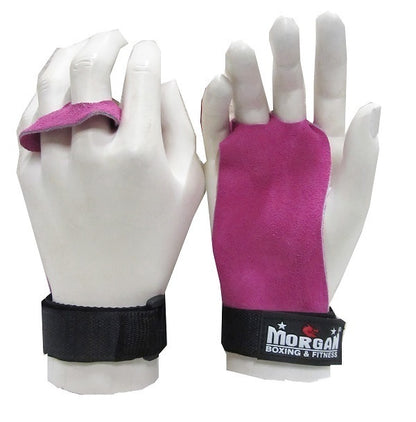 MORGAN Strength exercises Training Leather Palm Grips (Pair)[Pink Small] - Fluro Pink