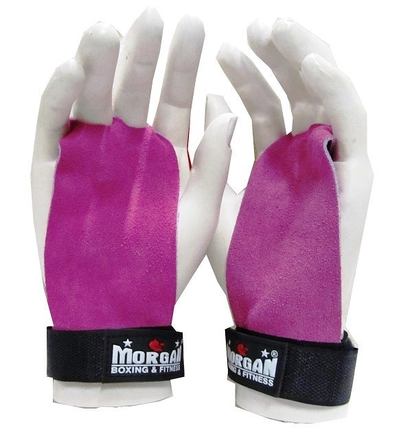 MORGAN Strength exercises Training Leather Palm Grips (Pair)[Pink Small] - Fluro Pink