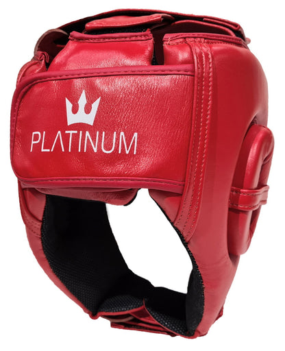 MORGAN Platinum Open Face Leather Head Guard Protector - Boxing Head Guard - RED