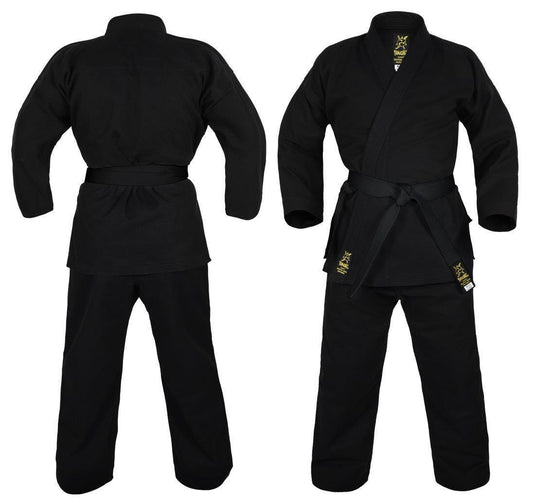 MORGAN YAMASAKI Gold Deluxe Brushed Canvas Karate Uniform (Black) - 14Oz