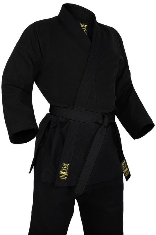 MORGAN YAMASAKI Gold Deluxe Brushed Canvas Karate Uniform (Black) - 14Oz