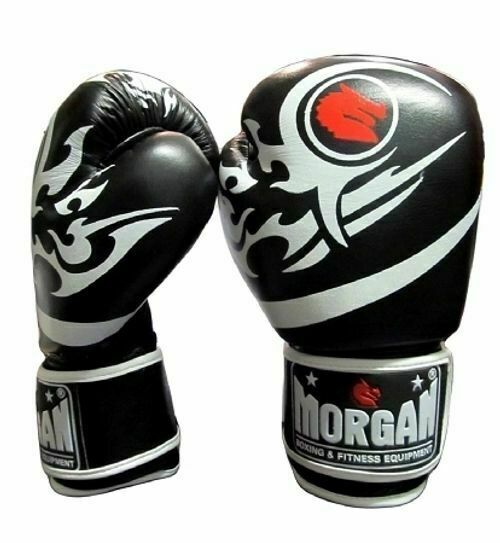 MORGAN Elite Boxing & Muay Thai Leather Gloves (8 -12 & 16Oz) - BLACK