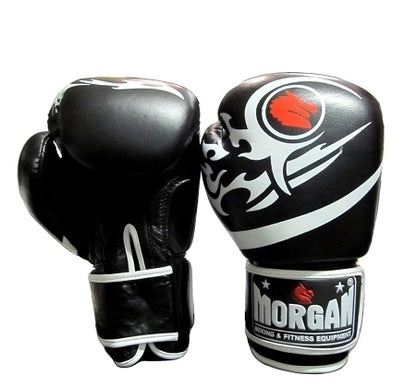 MORGAN Elite Boxing & Muay Thai Leather Gloves (8 -12 & 16Oz) - BLACK