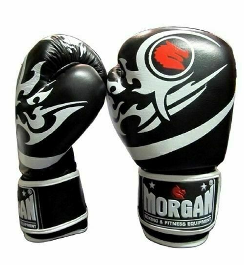 MORGAN Elite Boxing & Muay Thai Leather Gloves (8 -12 & 16Oz) - BLACK