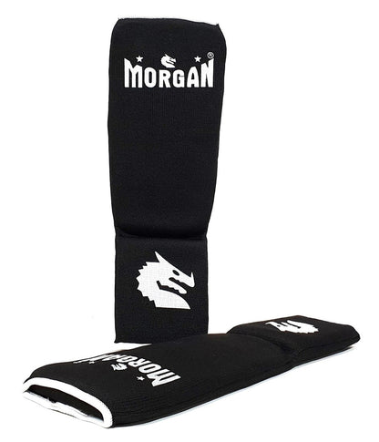 MORGAN Elastic Muay Thai Boxing Shin & Instep Muay Thai Boxing Shin Protectors - BLACK