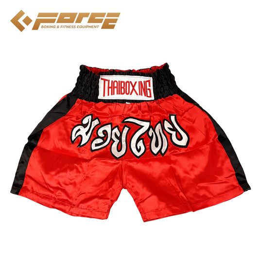 THAIBOXING Adults Boxing Pants Satin Red Blackstrip - Boxing & MMA Shorts