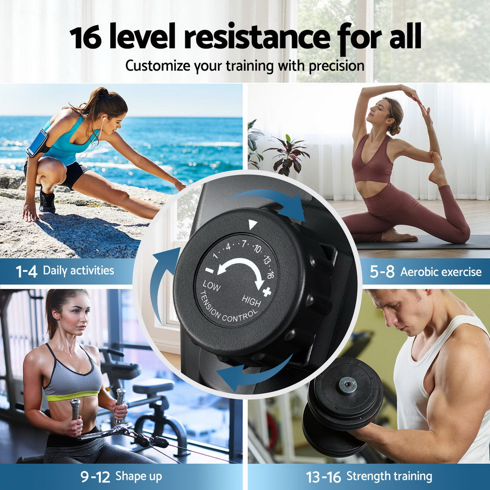 Everfit 16 Level Magnetic Rowing Machine for Home with App Connect Black