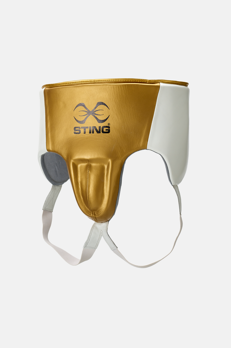 STING Pro Leather Abdominal Guard — White/Gold