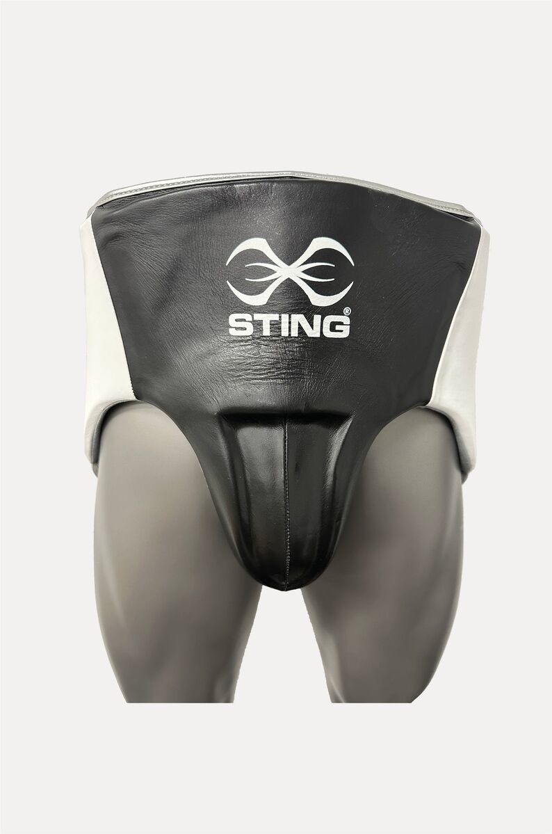 STING Pro Leather Abdominal Guard — White/Black/SIlver