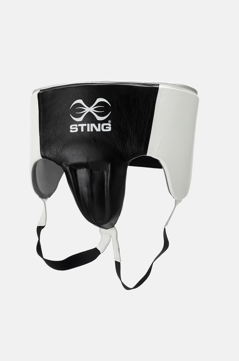 STING Pro Leather Abdominal Guard — White/Black/SIlver
