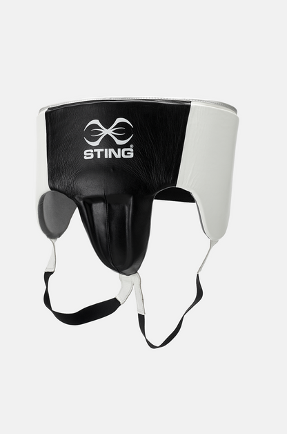STING Pro Leather Abdominal Guard — White/Black/SIlver