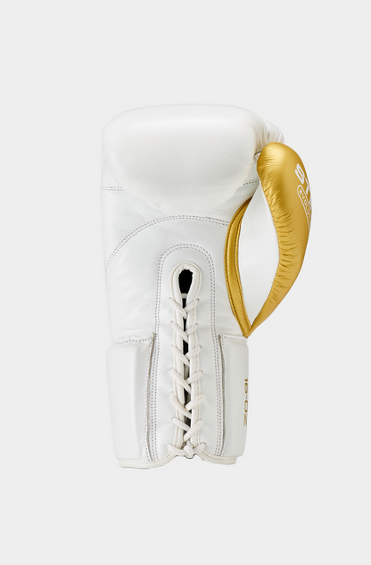 STING Evolution Fight Glove Lace Up — White/Gold