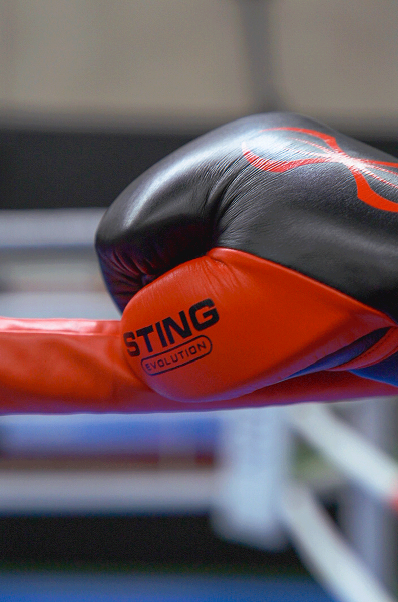 STING Evolution Fight Glove Lace Up — Black/Red