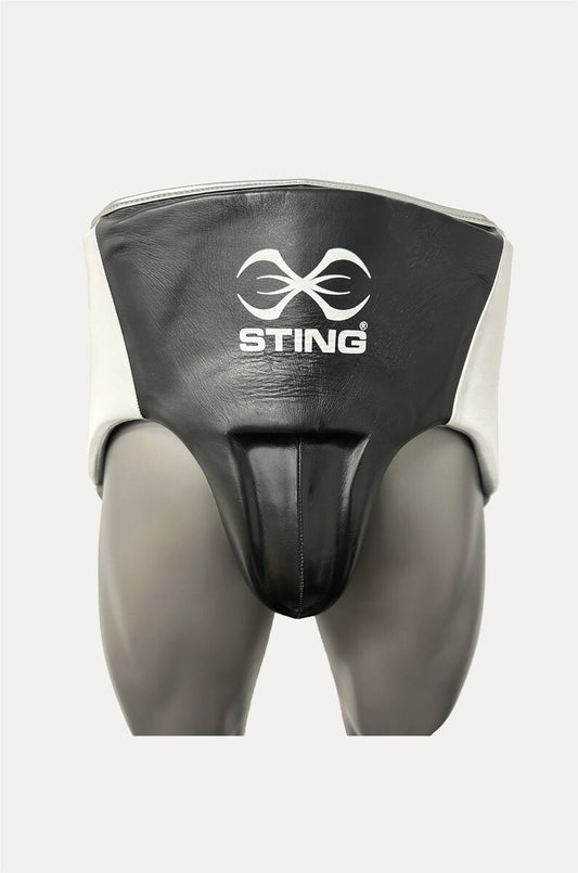 STING Pro Leather Abdominal Guard — White/Black/SIlver