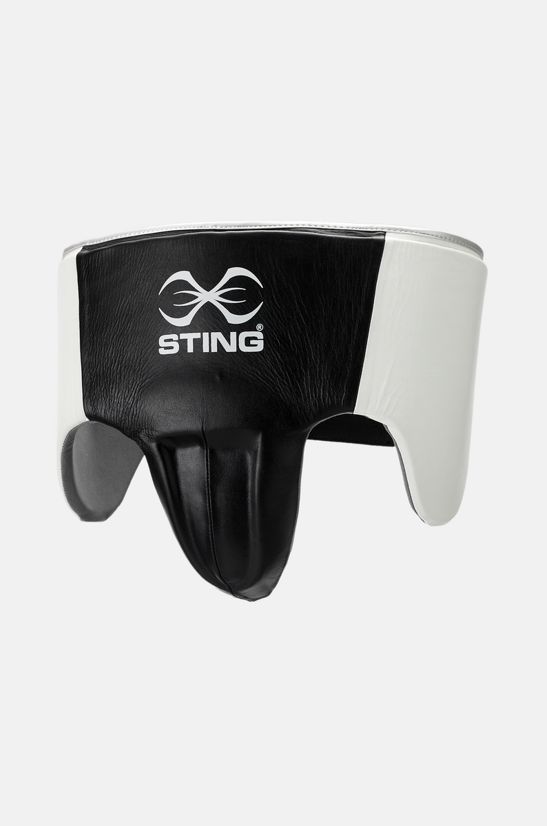 STING Pro Leather Abdominal Guard — White/Black/SIlver