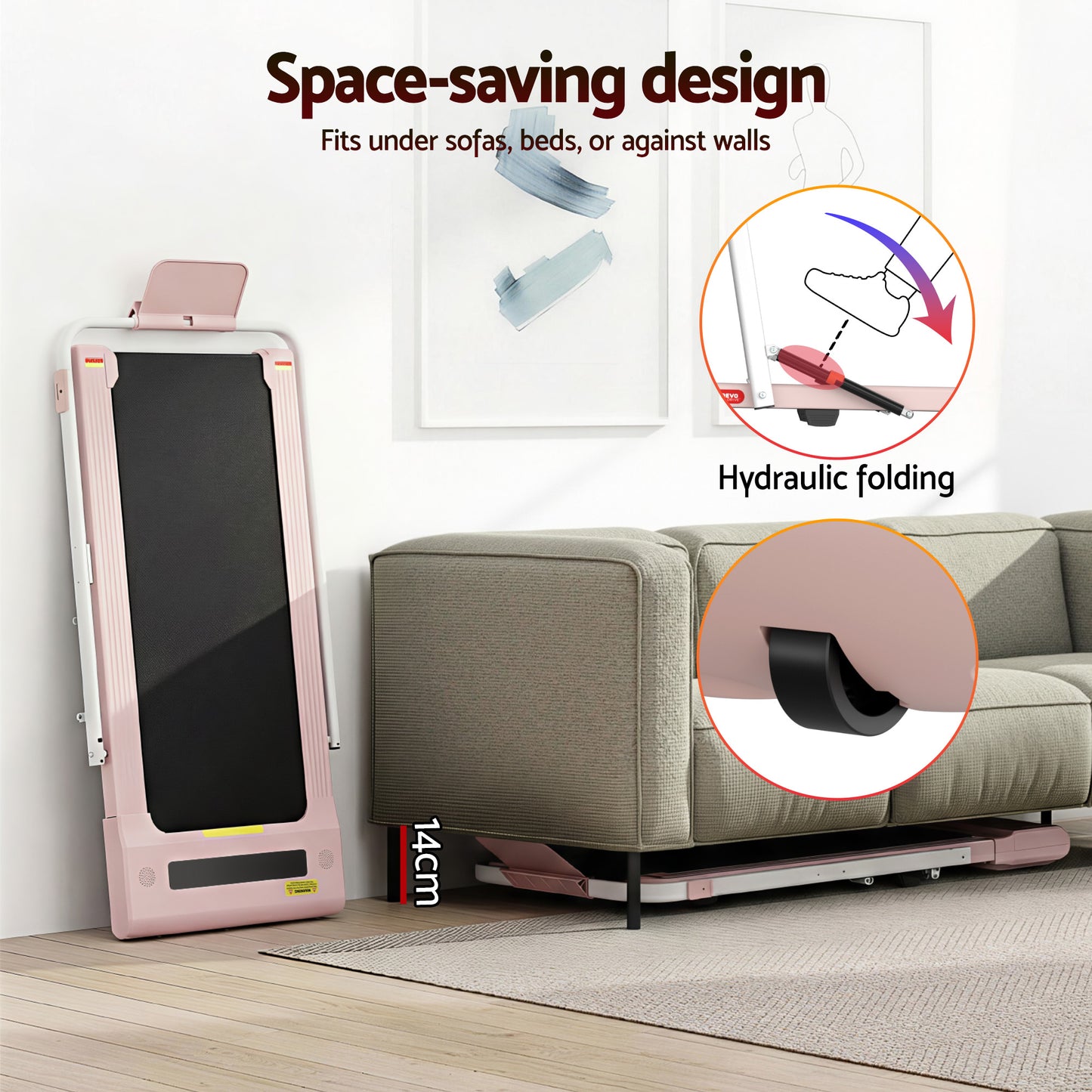 Everfit Treadmill Electric Walking Pad Under Desk Home Gym Fitness 400mm Pink