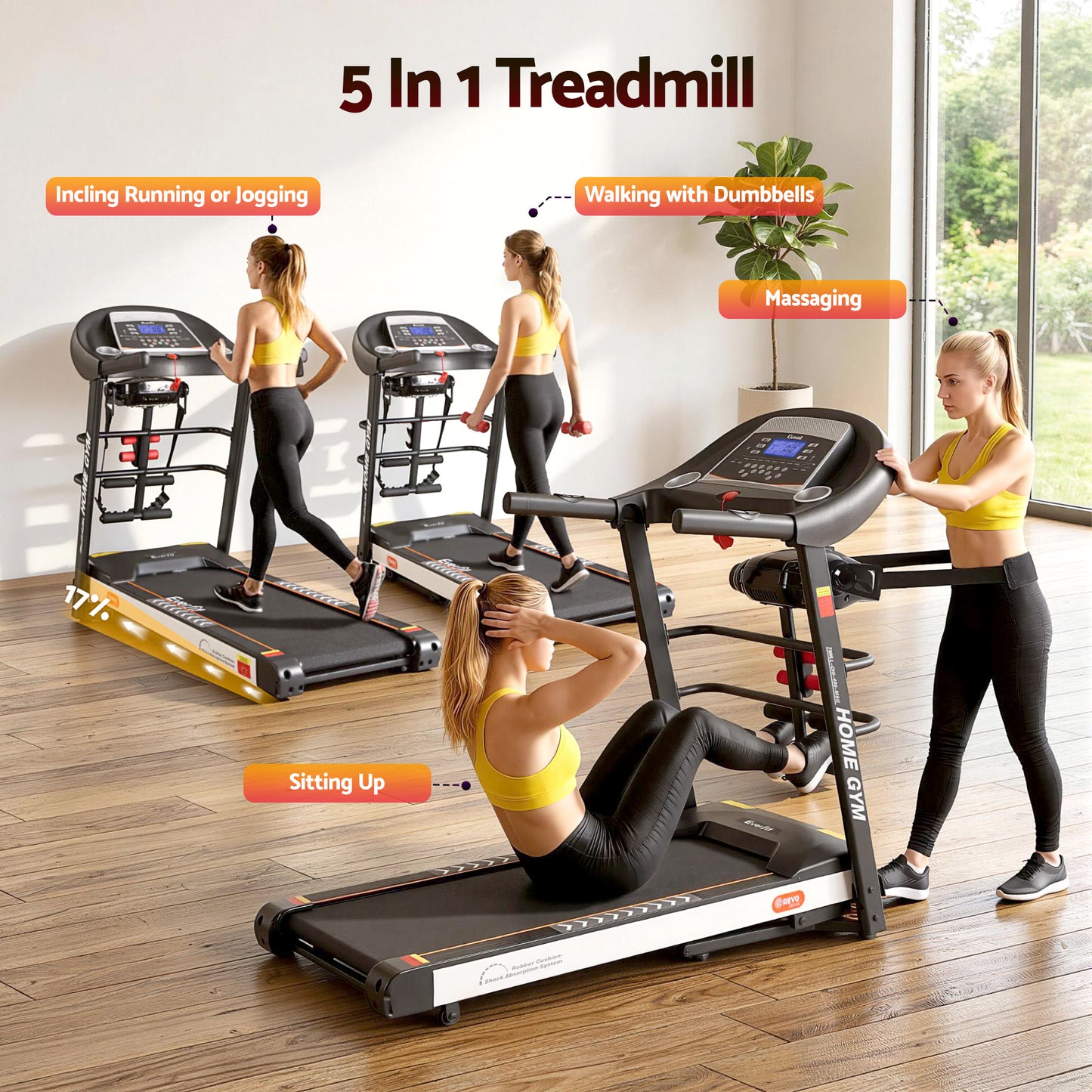 Everfit Treadmill Electric Home Gym Fitness Exercise Machine w/ Massager 450mm