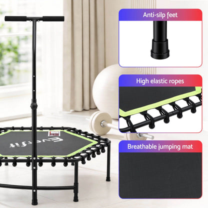Everfit 48inch Hexagon Fitness Trampoline Rebounder Adjustable Handrail Green