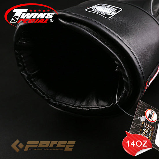 TWINS Pro Leather Boxing Gloves Black 14oz BGVL-3