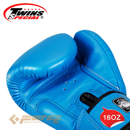 TWINS Pro Leather Boxing Gloves Blue 16oz BGVL-3