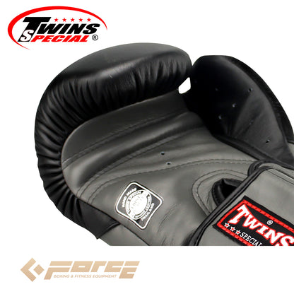 TWINS Pro Leather Boxing Gloves Black BGVL-6
