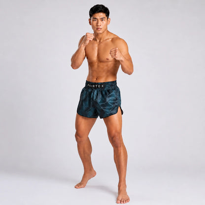 Fairtex BS1902 Stealth Grey Muay Thai Shorts - model in fighting stance