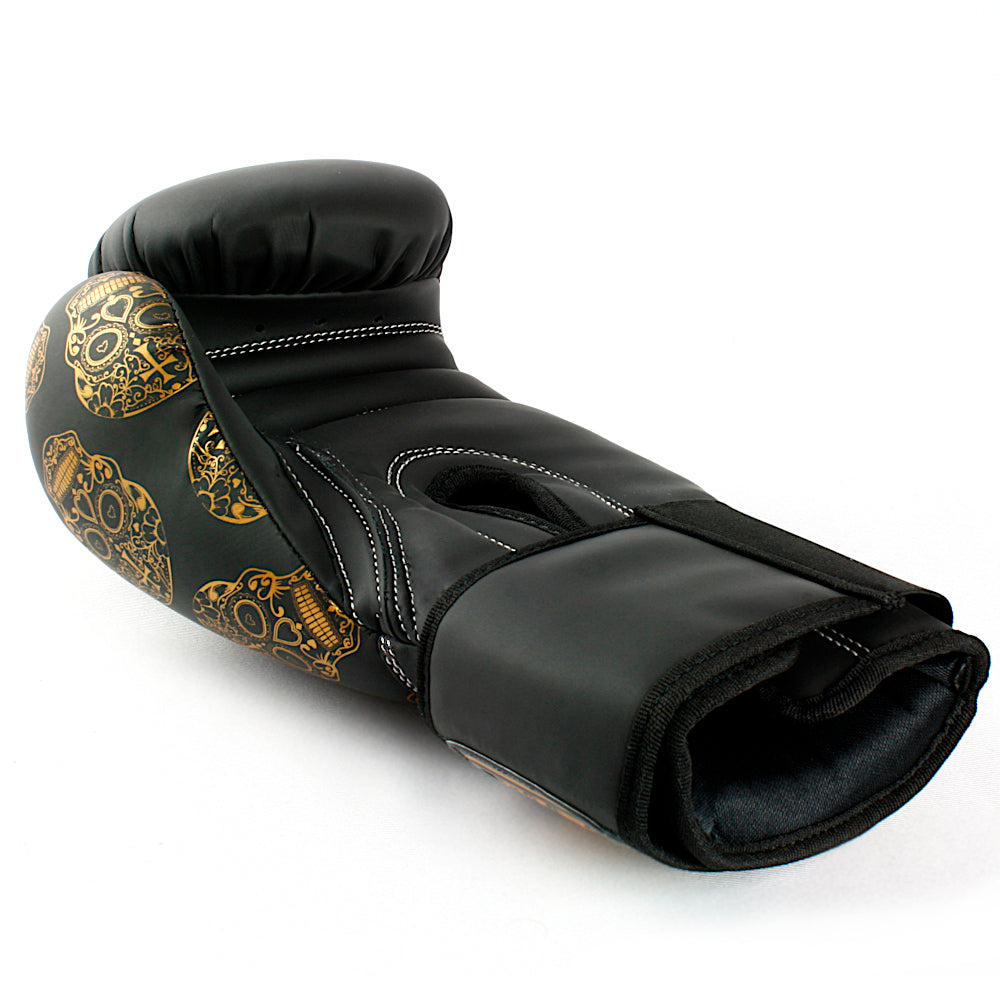 BOXING GLOVES - Urban™ GOLD SKULLS - 12oz - BLACK