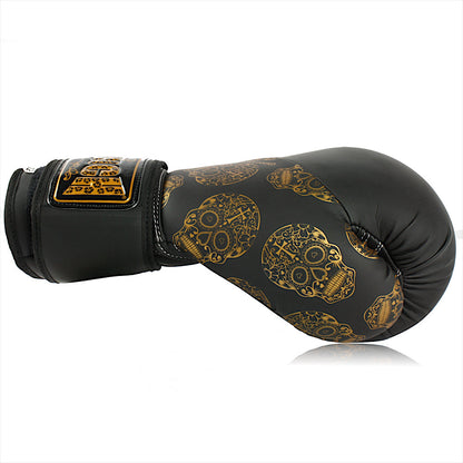 BOXING GLOVES - Urban™ GOLD SKULLS - 12oz - BLACK