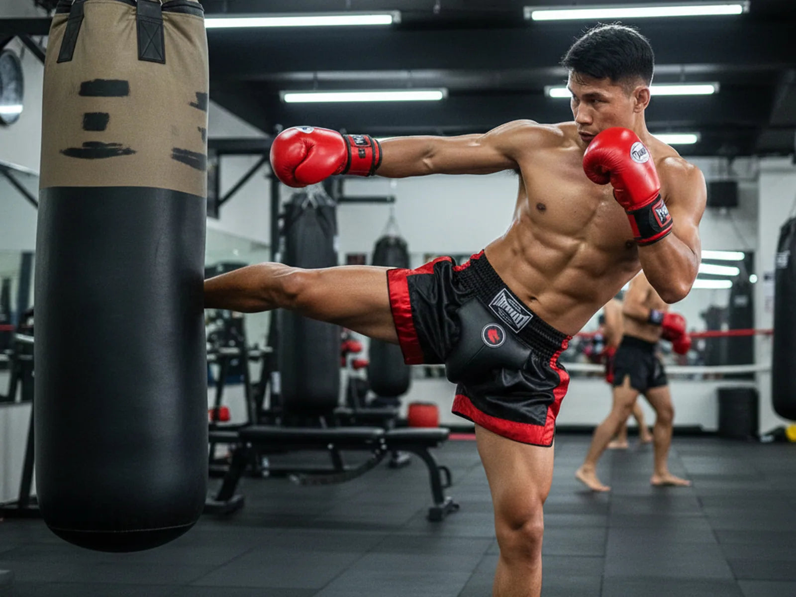 Kickboxer training in a combat sports gym